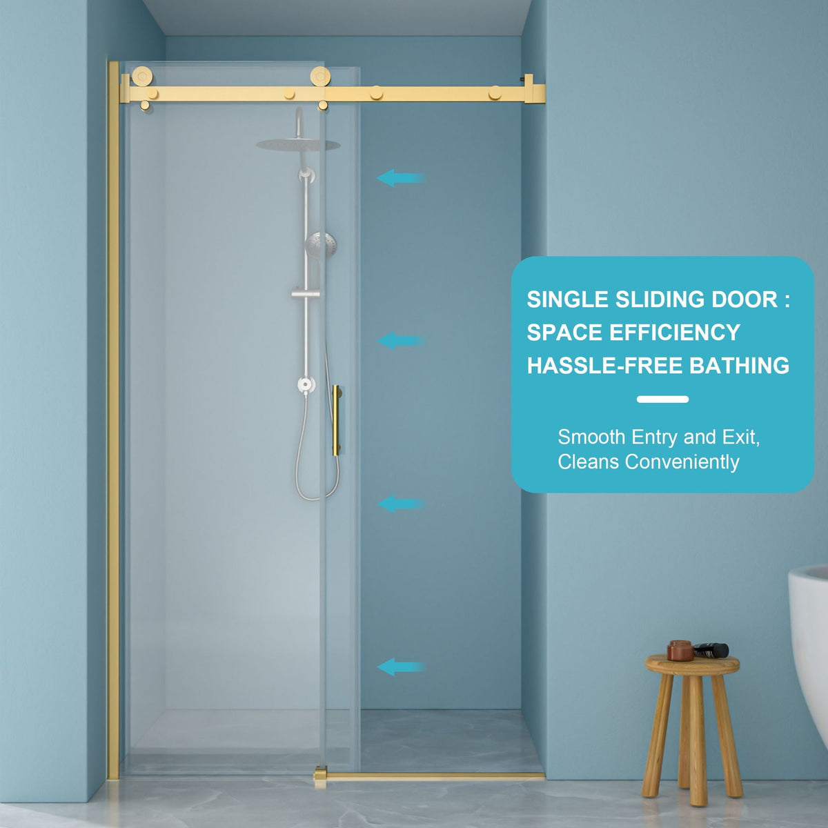 Modern Single Slide Shower Door, Tempered Glass, Stainless Steel Frame
