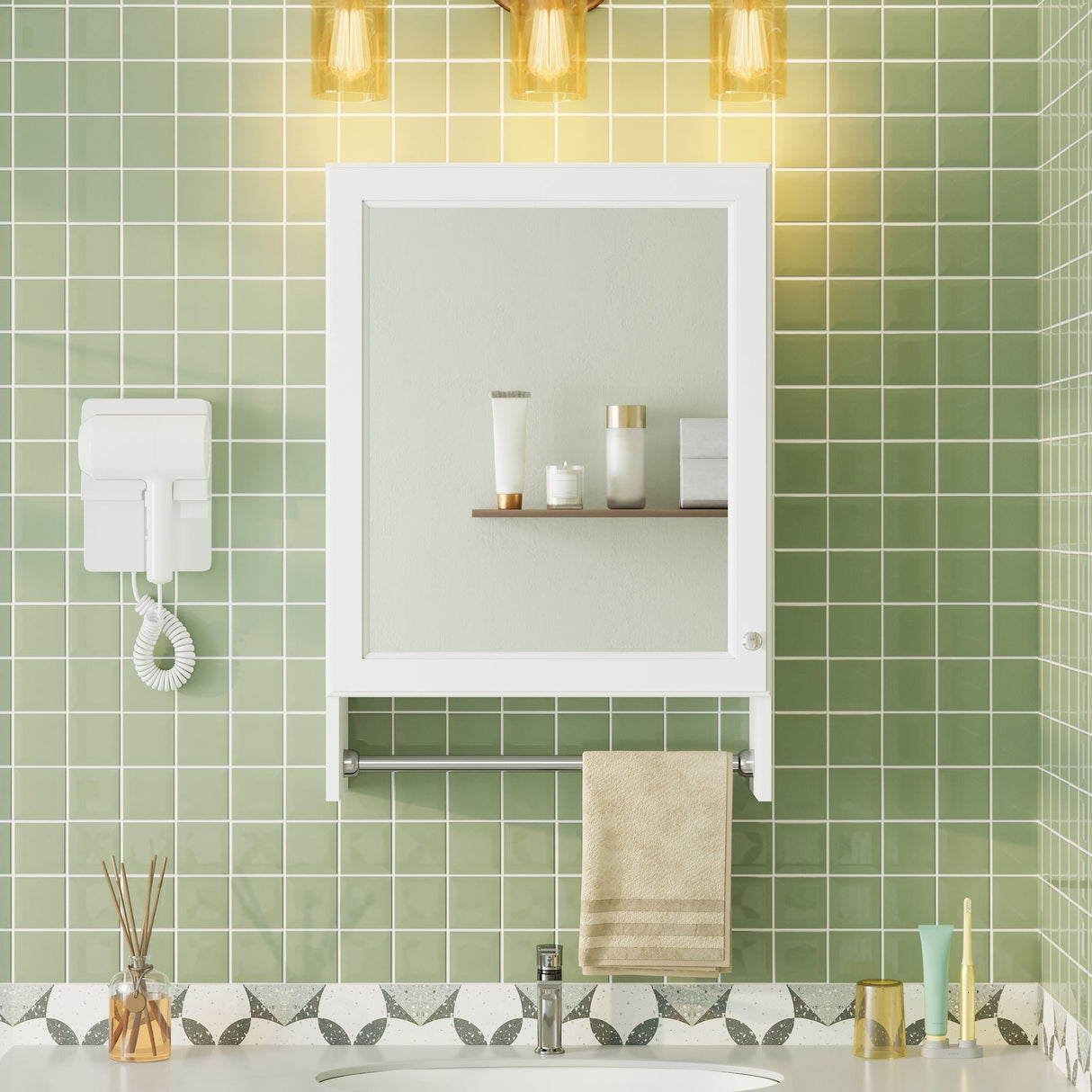 3 in 1 Wall Mounted Bathroom Mirror Cabinet with Adjustable Shelf