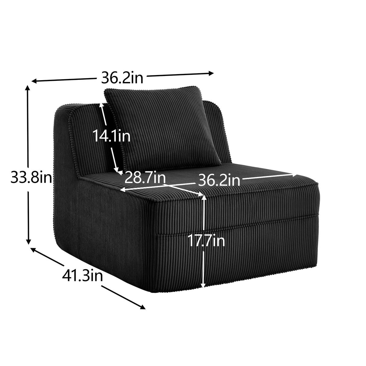 Armless Sofa With Pillow Corduroy