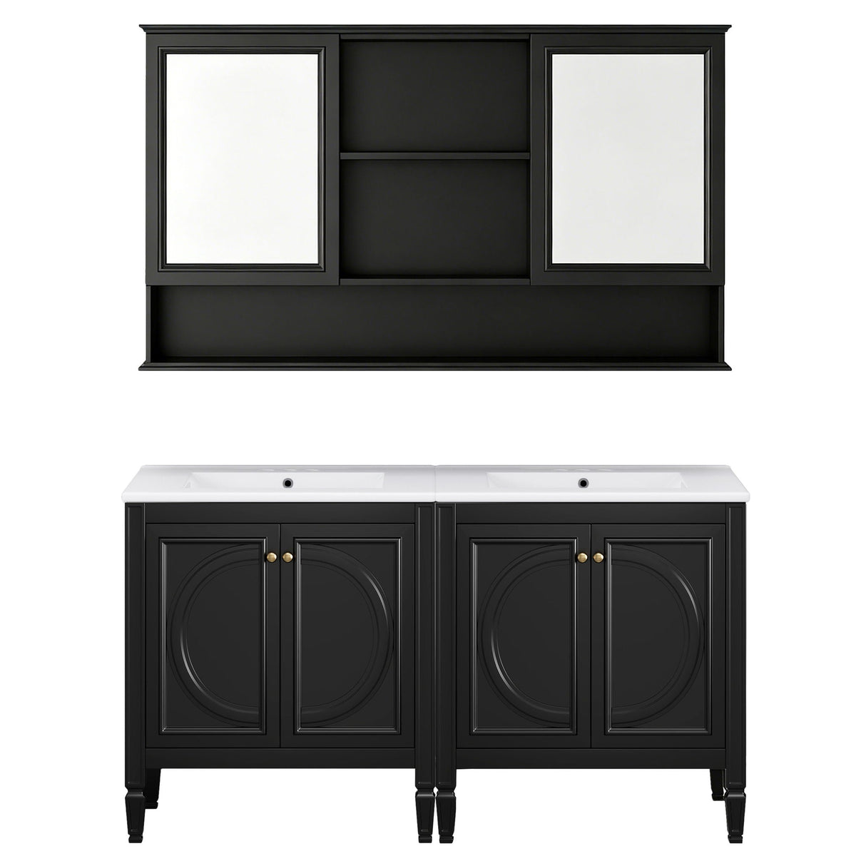 Double Sink Bathroom Vanity Set with Wall Mount Mirror Cabinet