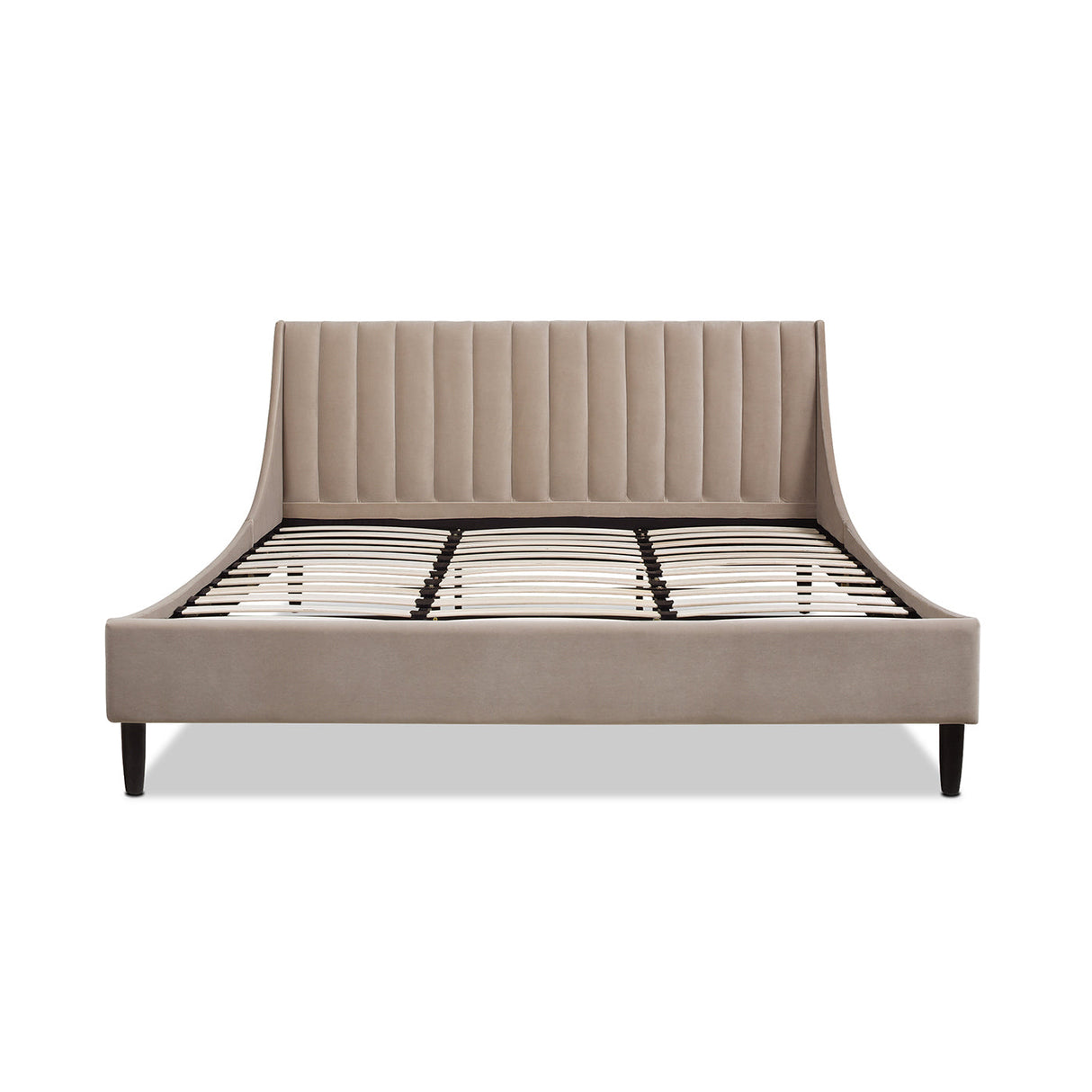 Aspen Vertical Tufted Headboard Platform Bed Set, King, Mink Beige Performance Velvet