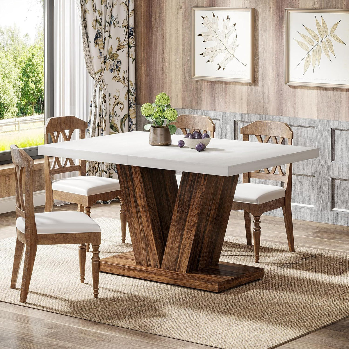 Dining Table With Pedestal Base For 4 - 6 People