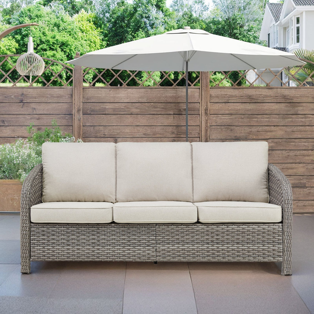 73.6" PE Wicker Rattan Outdoor Furniture Set - 3 Seat Sofa