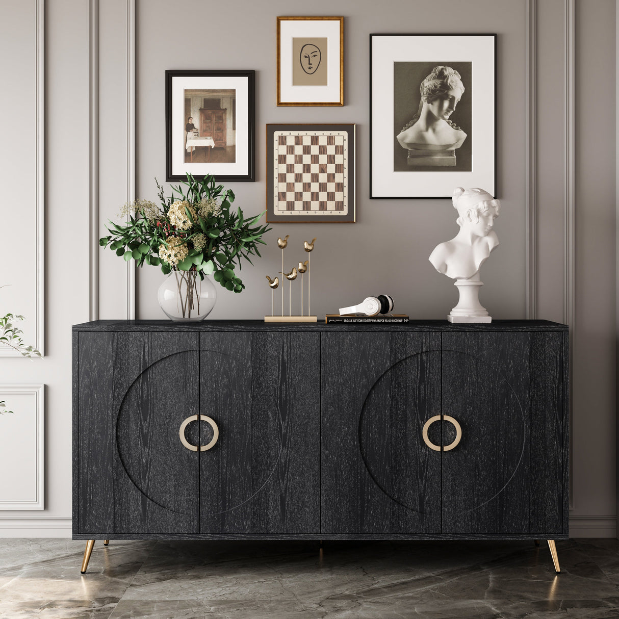 Modern Lacquered 4 Door Wooden Cabinet