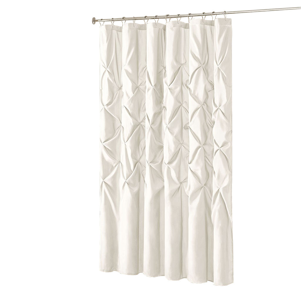 Tufted Semi-Sheer Shower Curtain with Tufted Texture - White