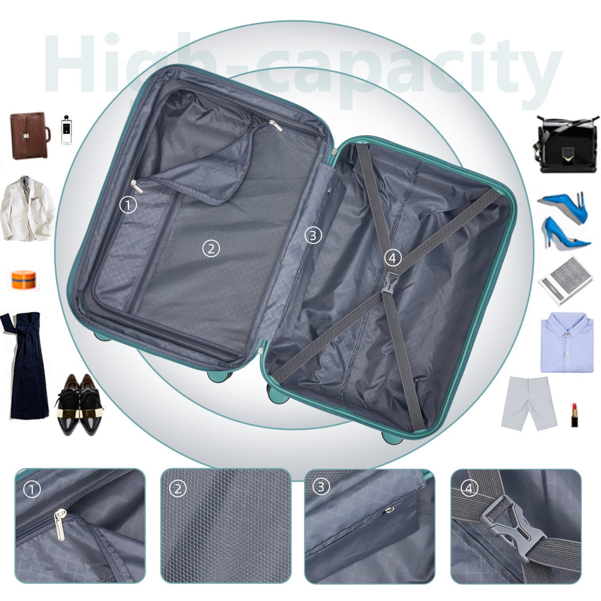 Luggage Sets 6 Piece with Duffel Bags Hardside Expandable Suitcases with Spinner Wheels Misty Blue
