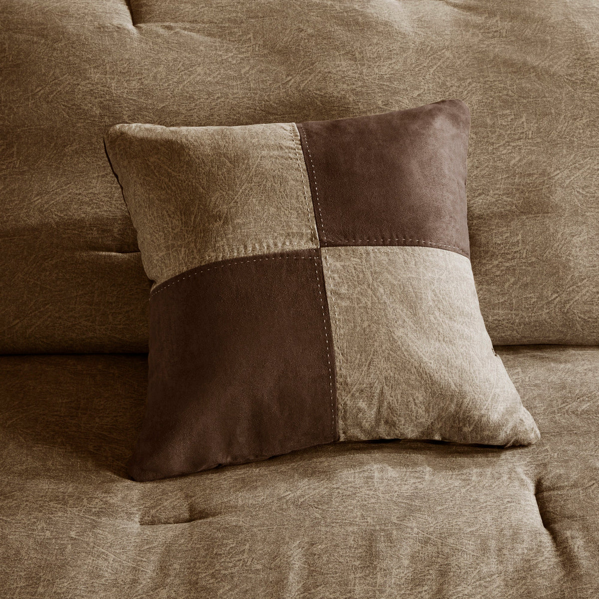 Brown Faux Suede Comforter Set with Hypoallergenic Filling – Queen, 7 Piece
