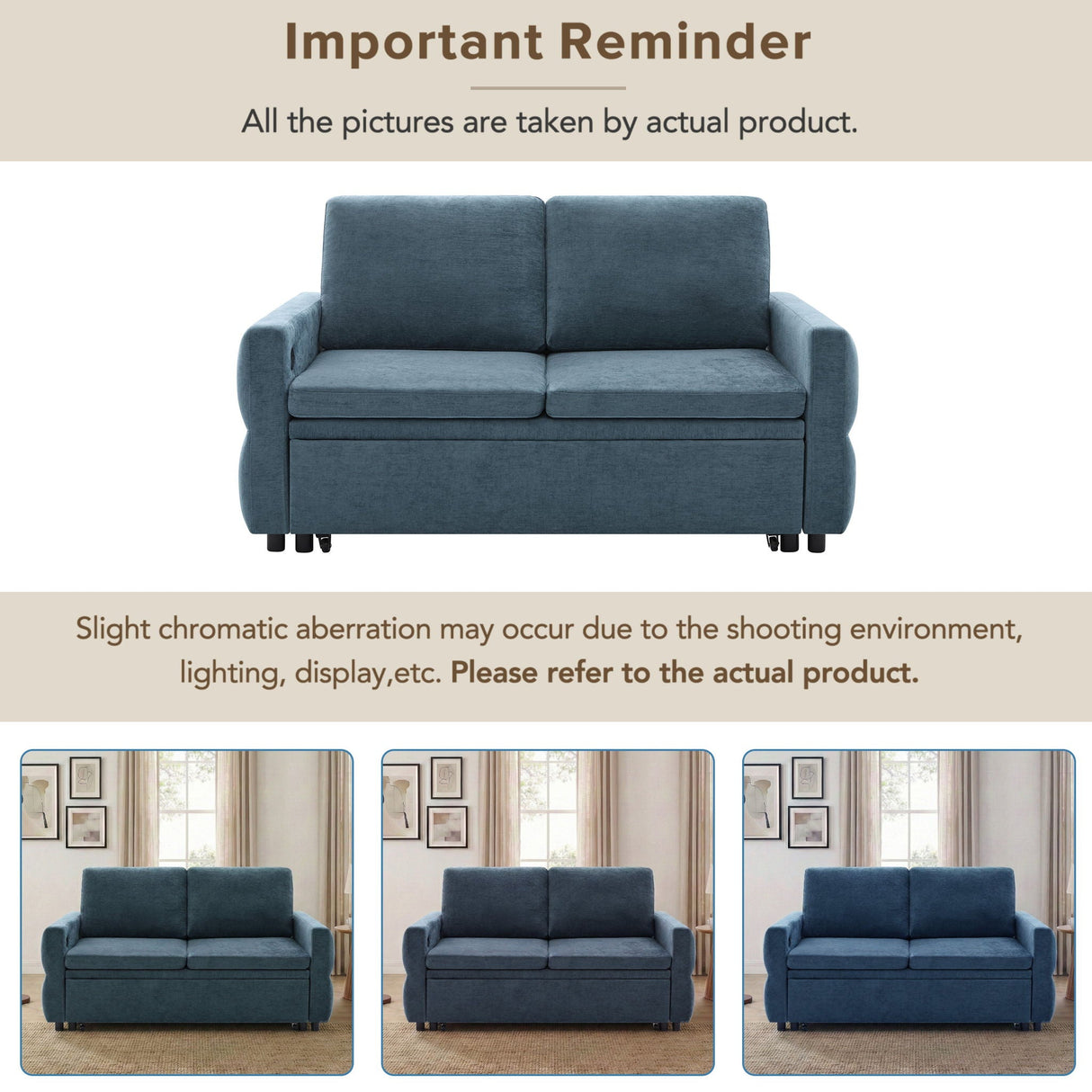 Convertible Sofa Bed Loveseat With Adjustable Backrest And USB Ports