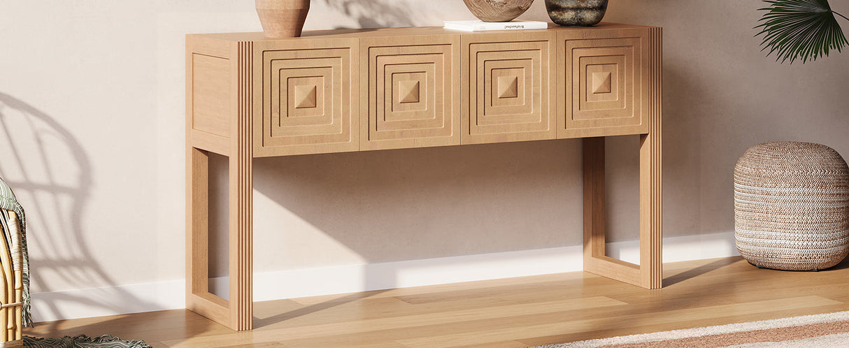 Geometric Carved Console Table with Soft-Close Drawers