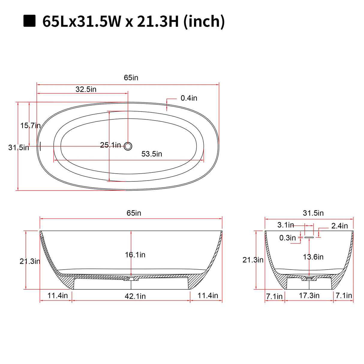 65'' Freestanding Bathtub