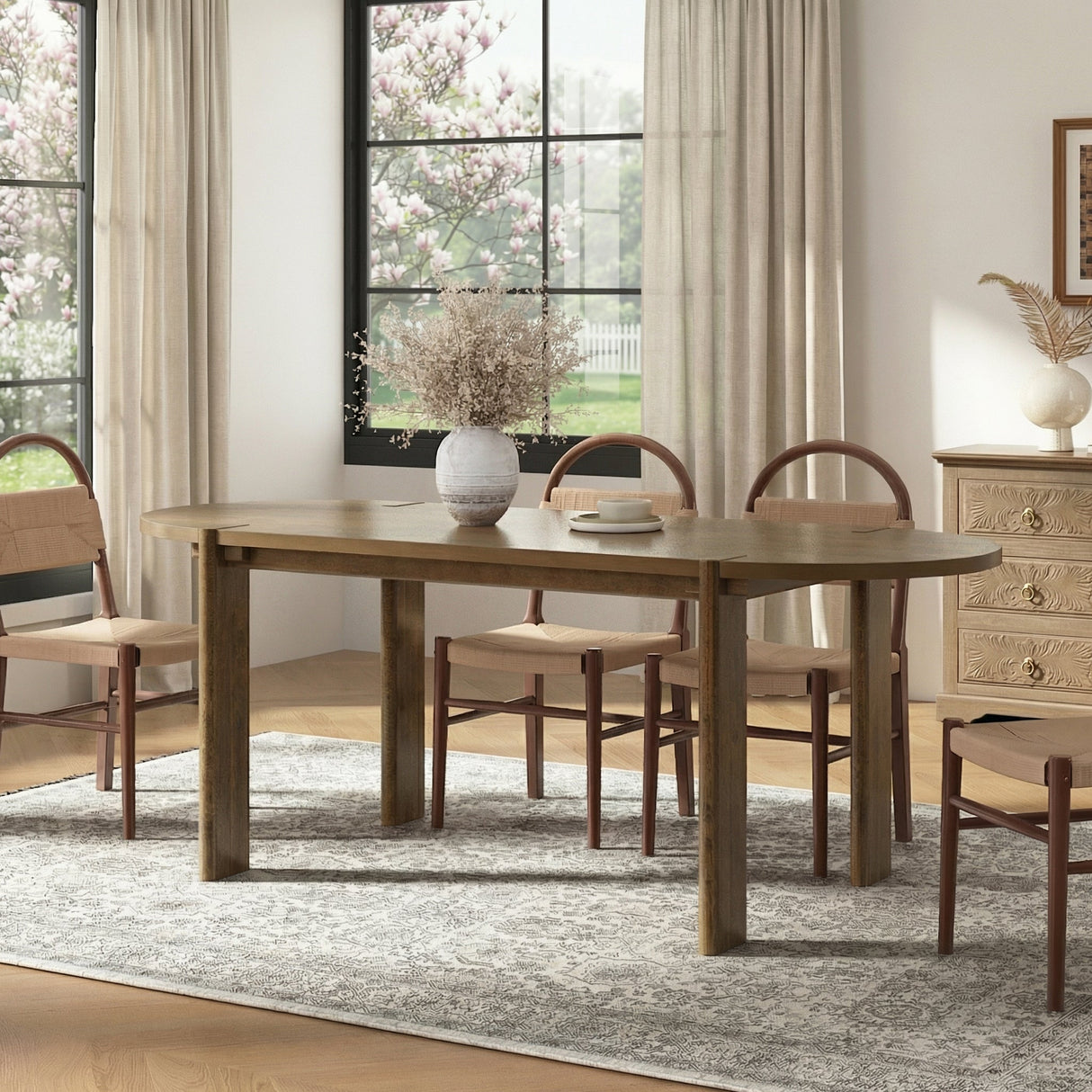 Modern Wooden Dining Table for 4 to 6 People, 71" Large