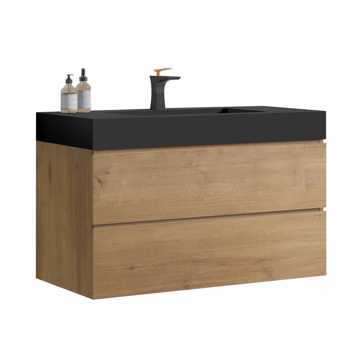 Alice - Natural Oak Bathroom Vanity With Sink, Large Storage Wall Mounted Floating Bathroom Vanity For Modern Bathroom, One-Piece Sink Basin Without Drain