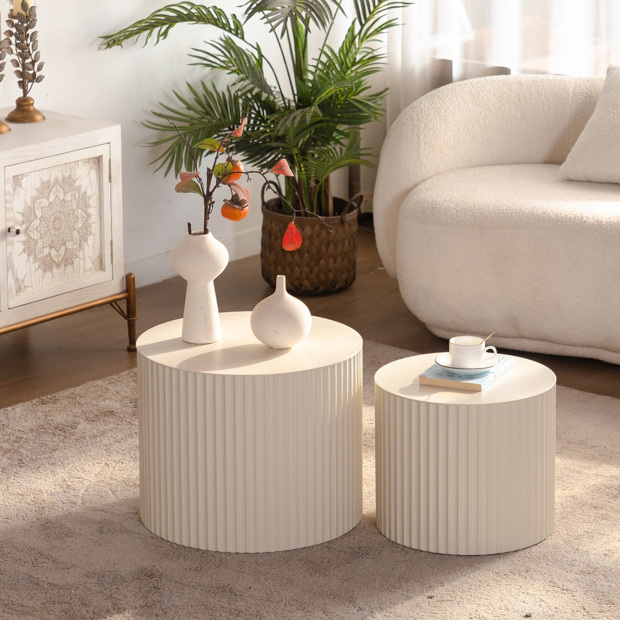 Round Wood Coffee Table for Living Room