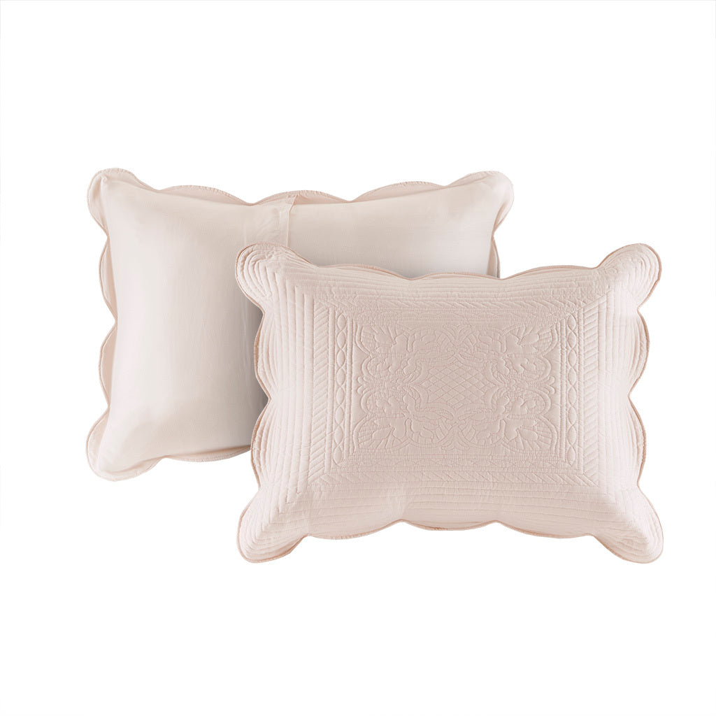 3 Piece Reversible Scalloped Edge Quilt Set Blush King/Cal King