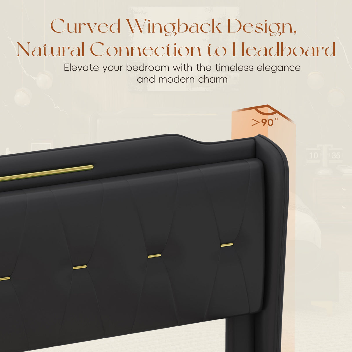 Queen Size Leather Bed Frame with Wingback Headboard & Footboard