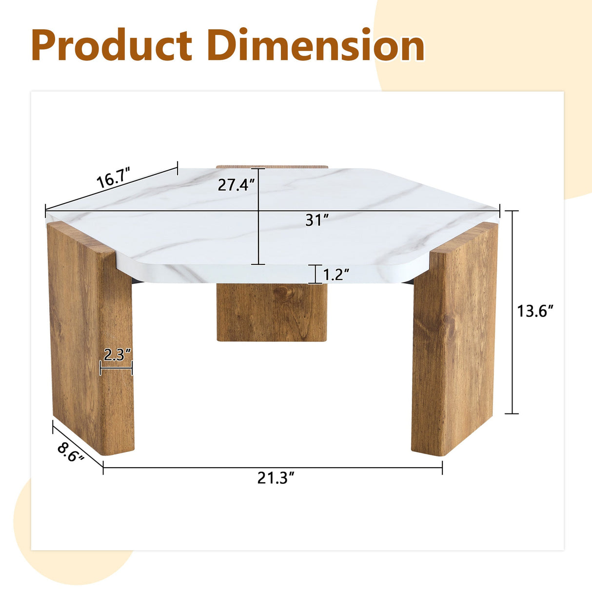 31-Inch Modern-Style Hexagonal Coffee Table