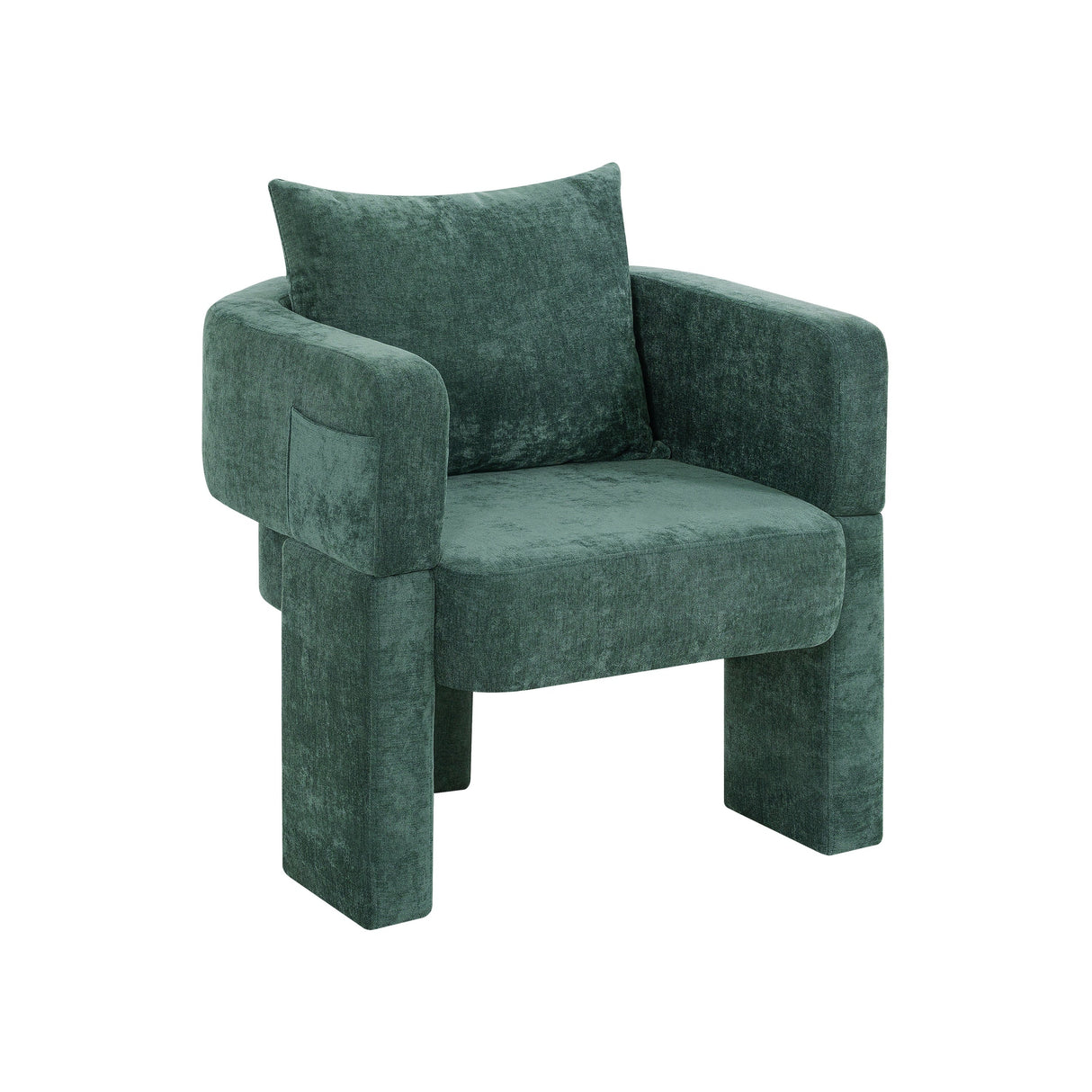 Modern 3-Leg Chenille Accent Chair with Ergonomic Arms & Removable Pillow