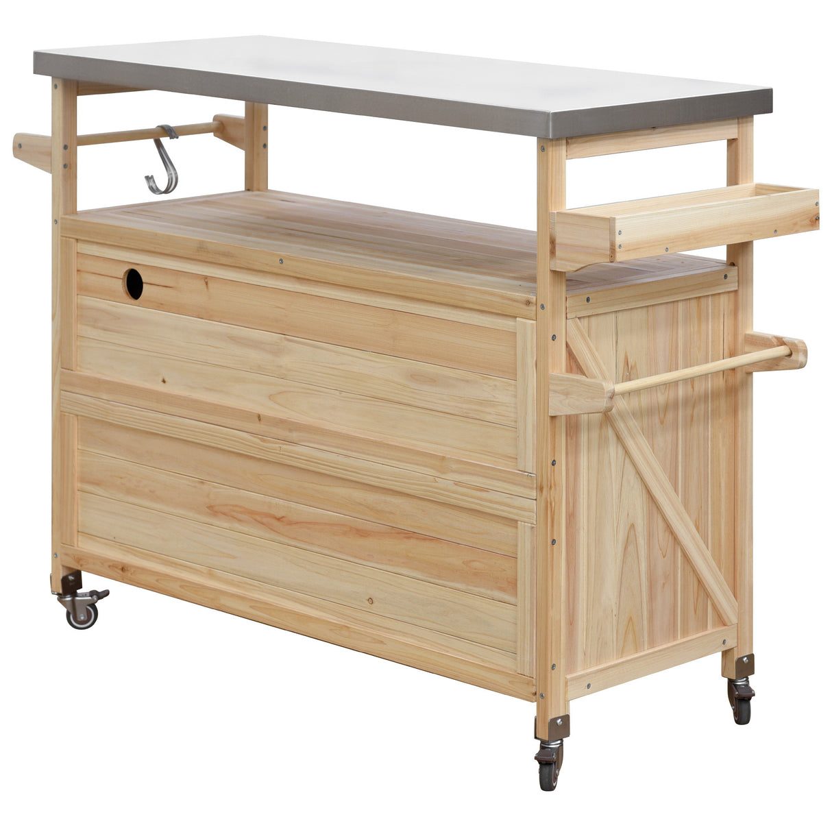 Outdoor kitchen island, rolling bar cart & storage cabinet, natural