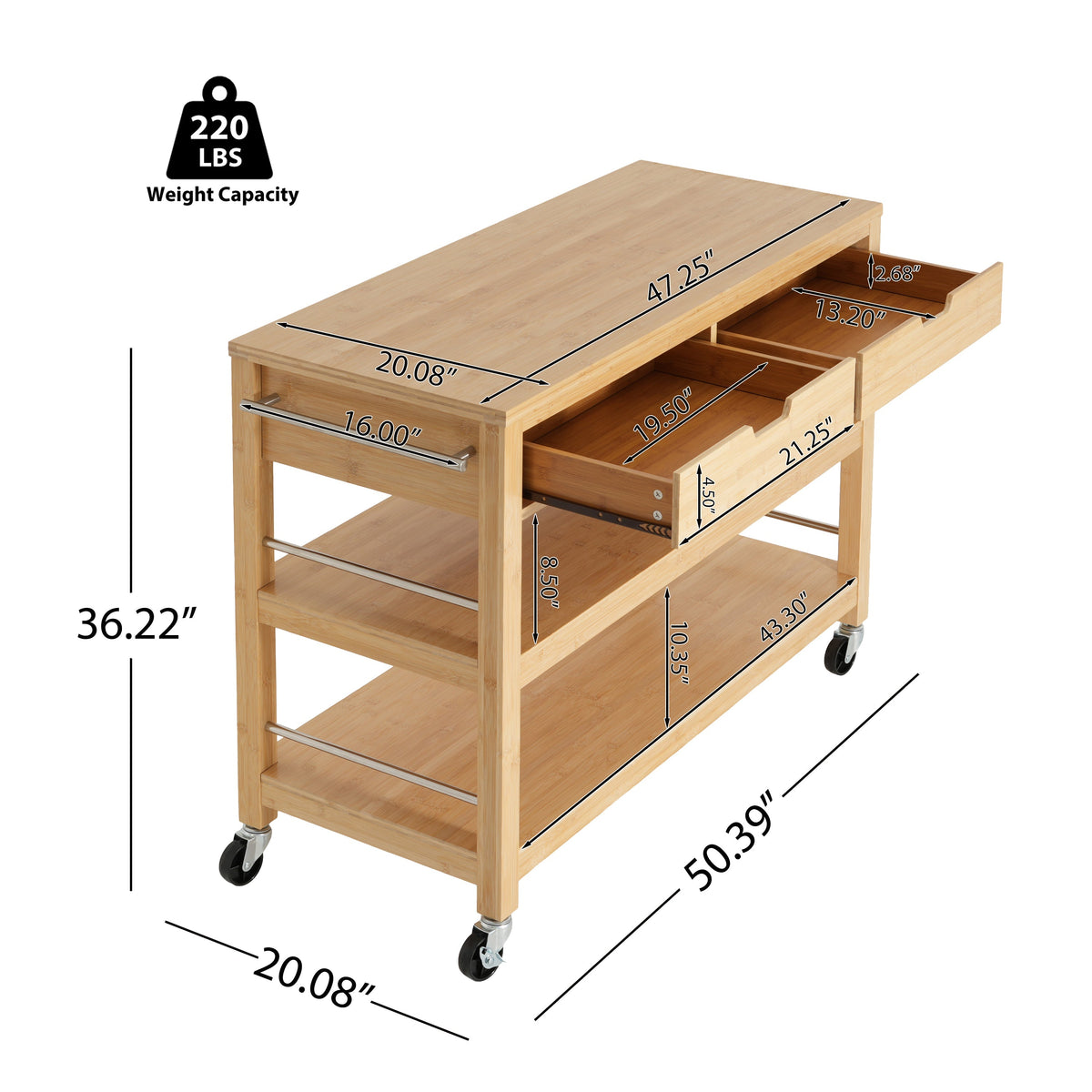 Indoor Multifunctional Bamboo Kitchen Cart