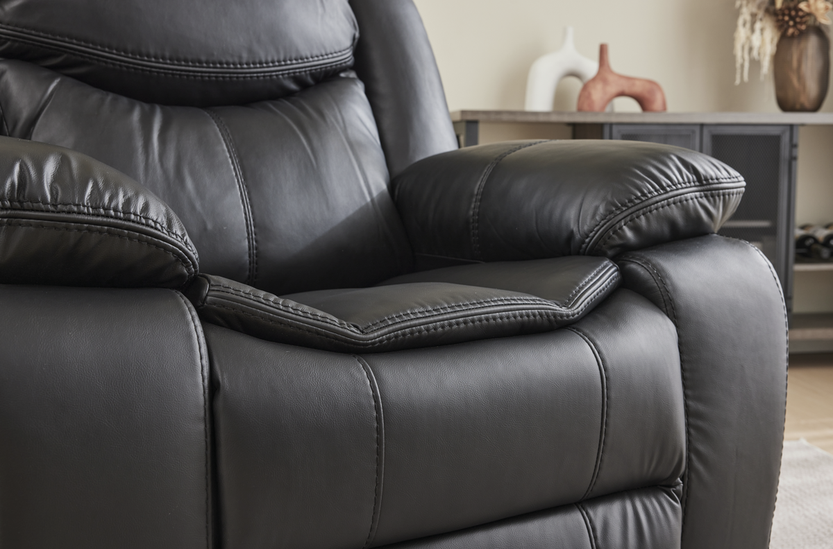 Black Air Leather Recliner Chair with Vibration and Heating - Black