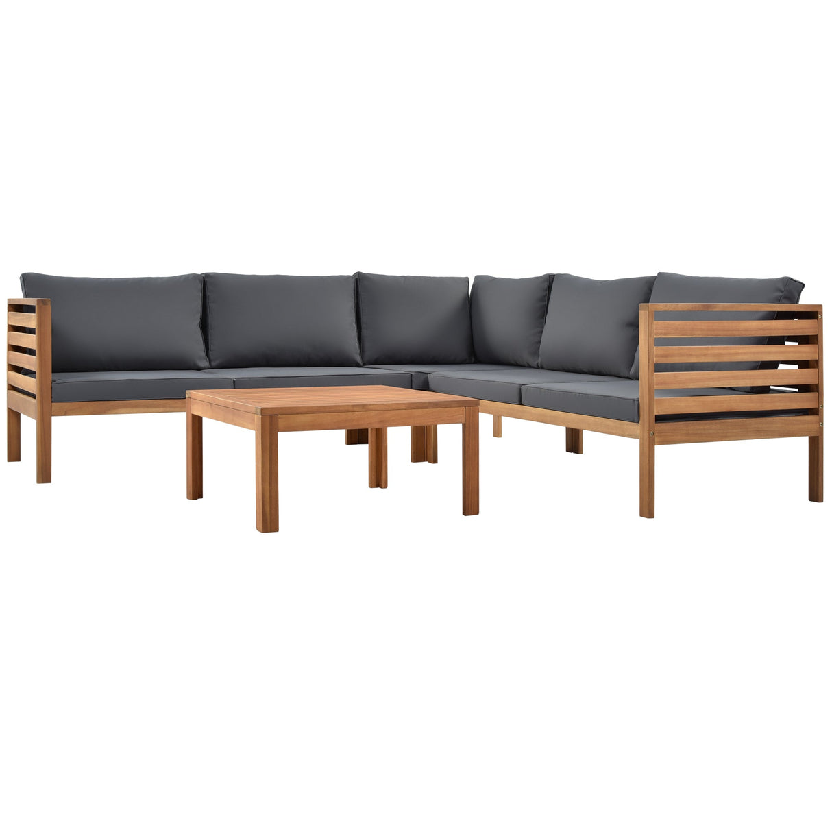 GO Wood Structure Outdoor Sofa Set with Gray Cushions