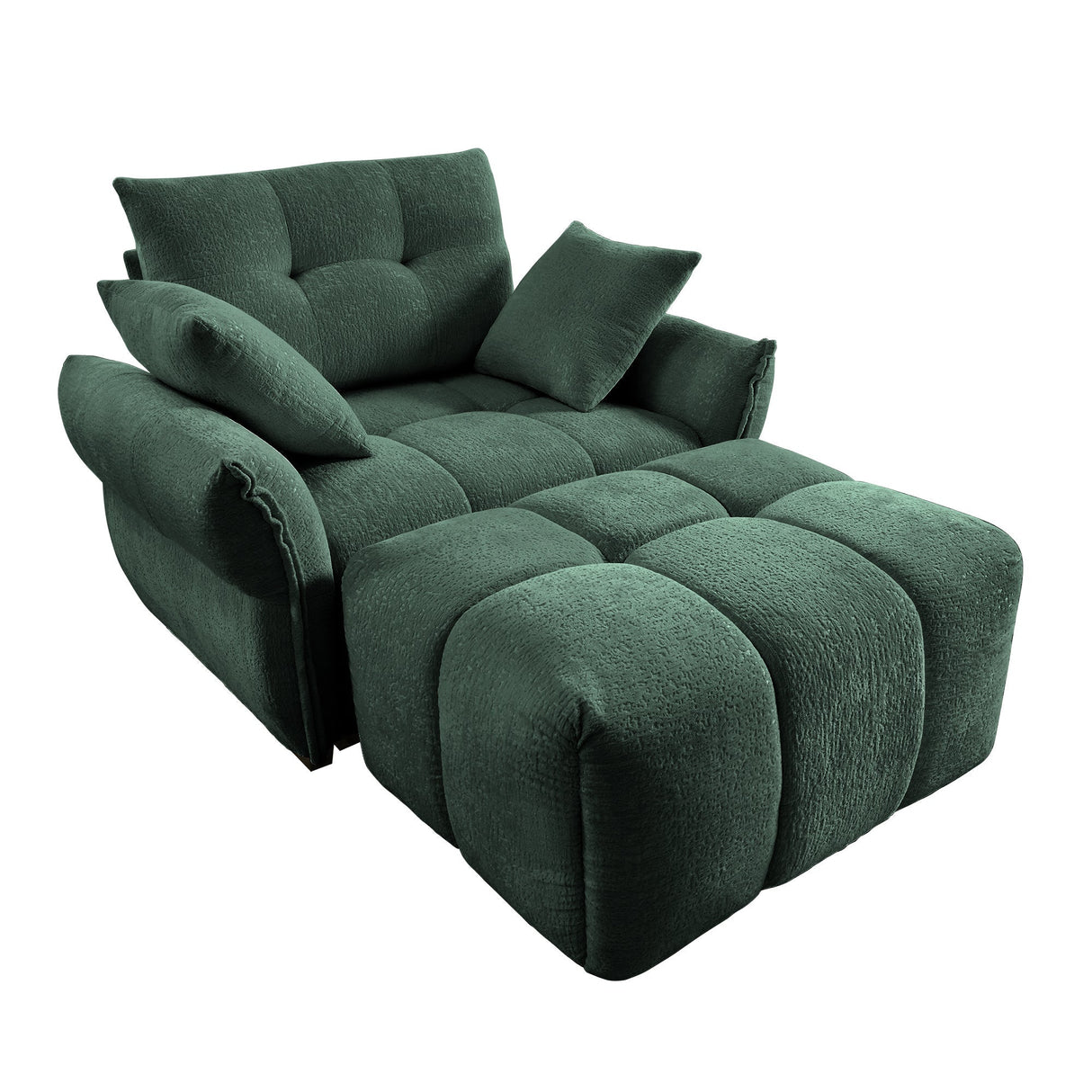 Ergonomic Single Seater Sofa with Ottoman in High-Green Chenille