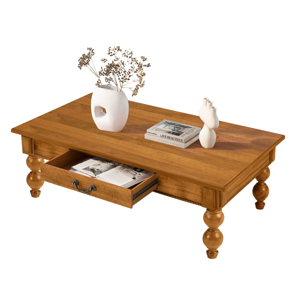 Rectangular Wooden Coffee Table with Storage Drawer