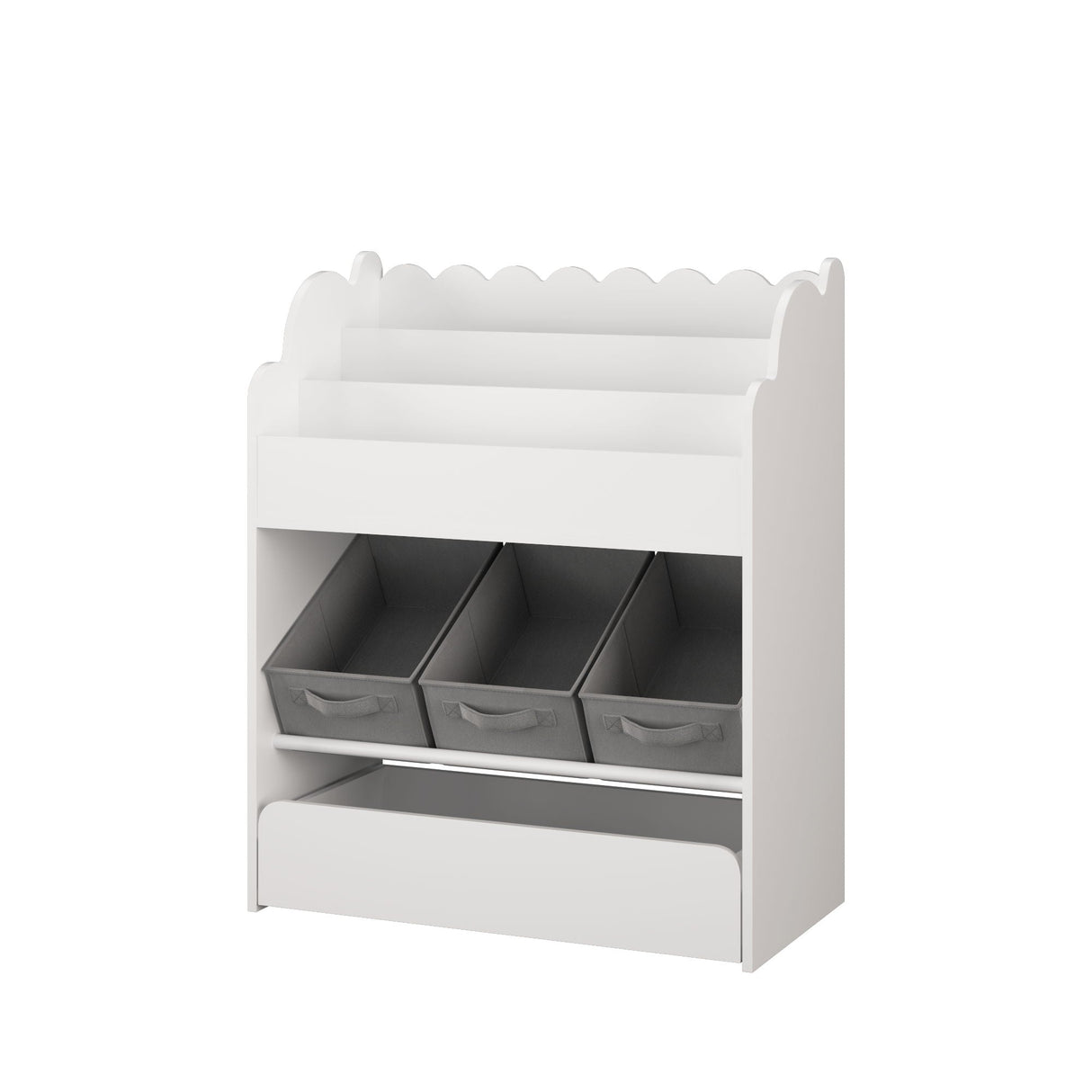 Bookshelf With Storage Bins And Drawer, Multi-Functional Book Organizer For Toddlers - White