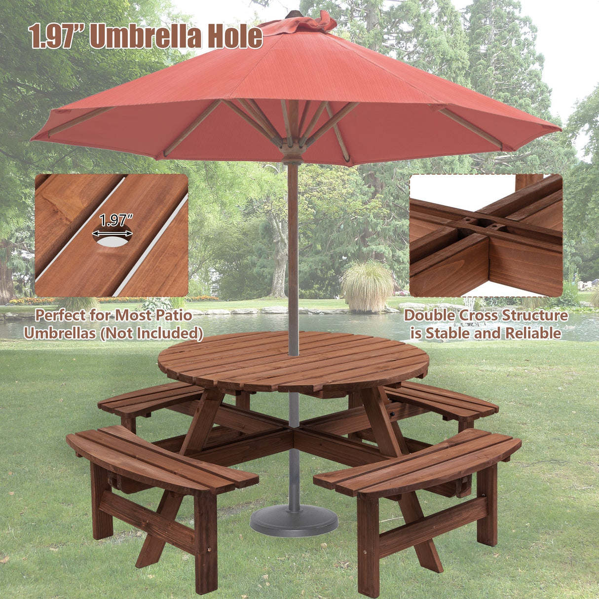 8 Person Wooden Picnic Table Outdoor Camping Dining Table with Seat