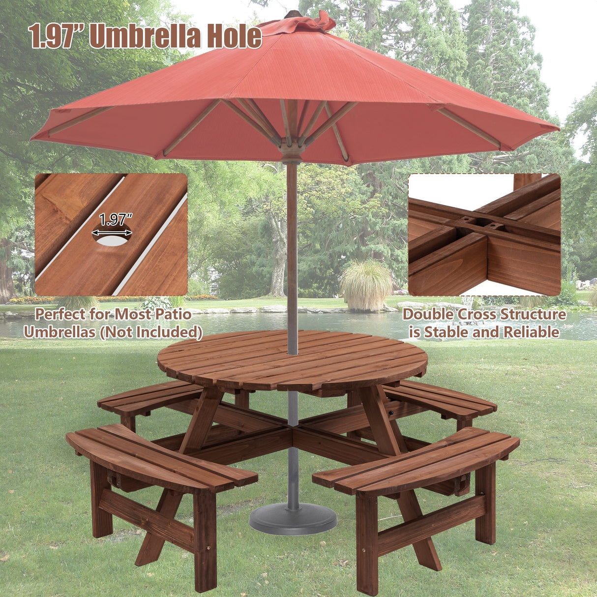 8 Person Wooden Picnic Table Outdoor Camping Dining Table with Seat