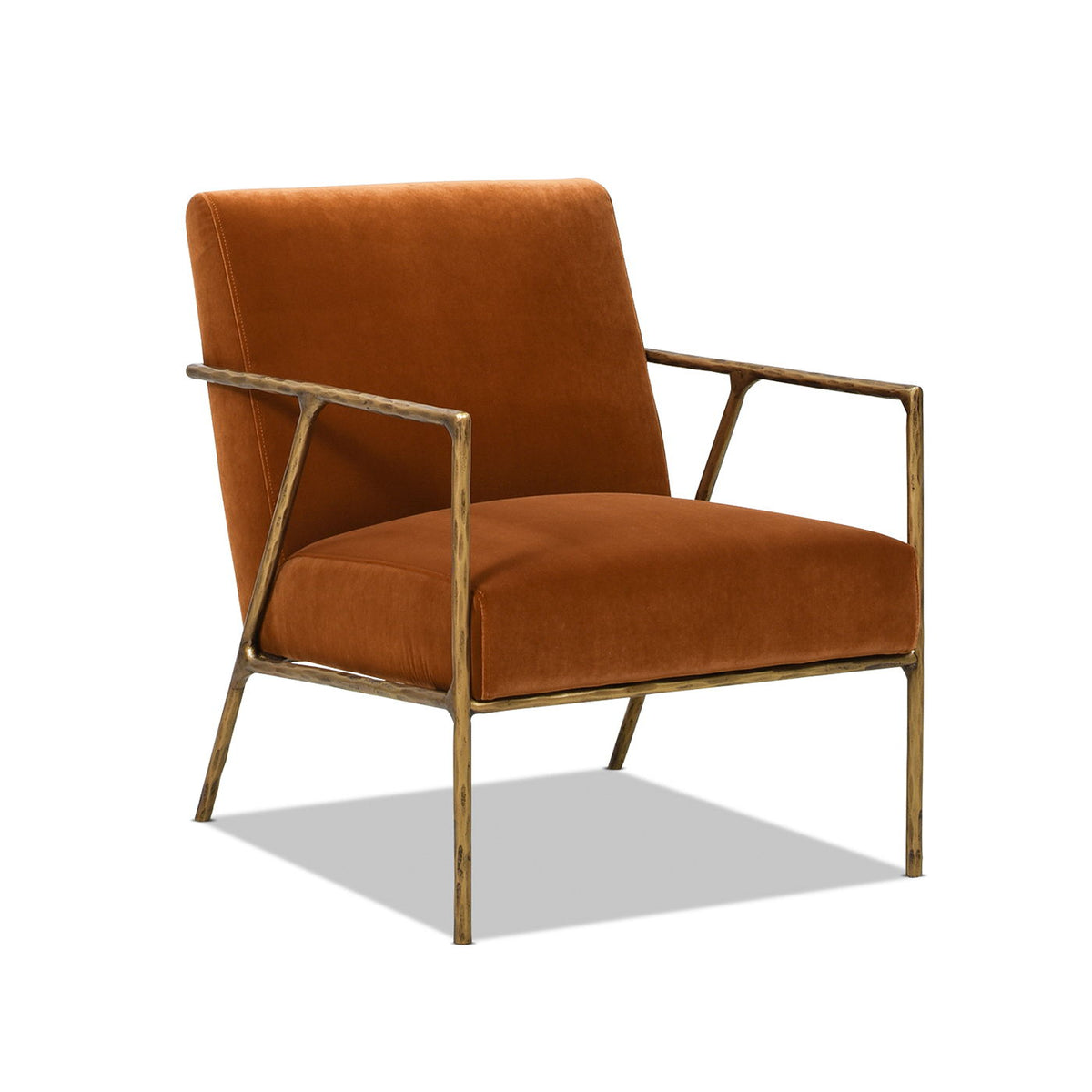 Hammered Brass Upholstered Accent Arm Chair with Performance Upholstery - Orange or Dark Green