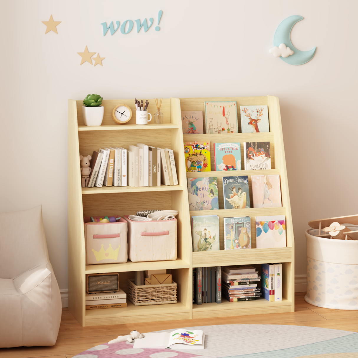 Kids Bookshelf and Toy Storage Organizer