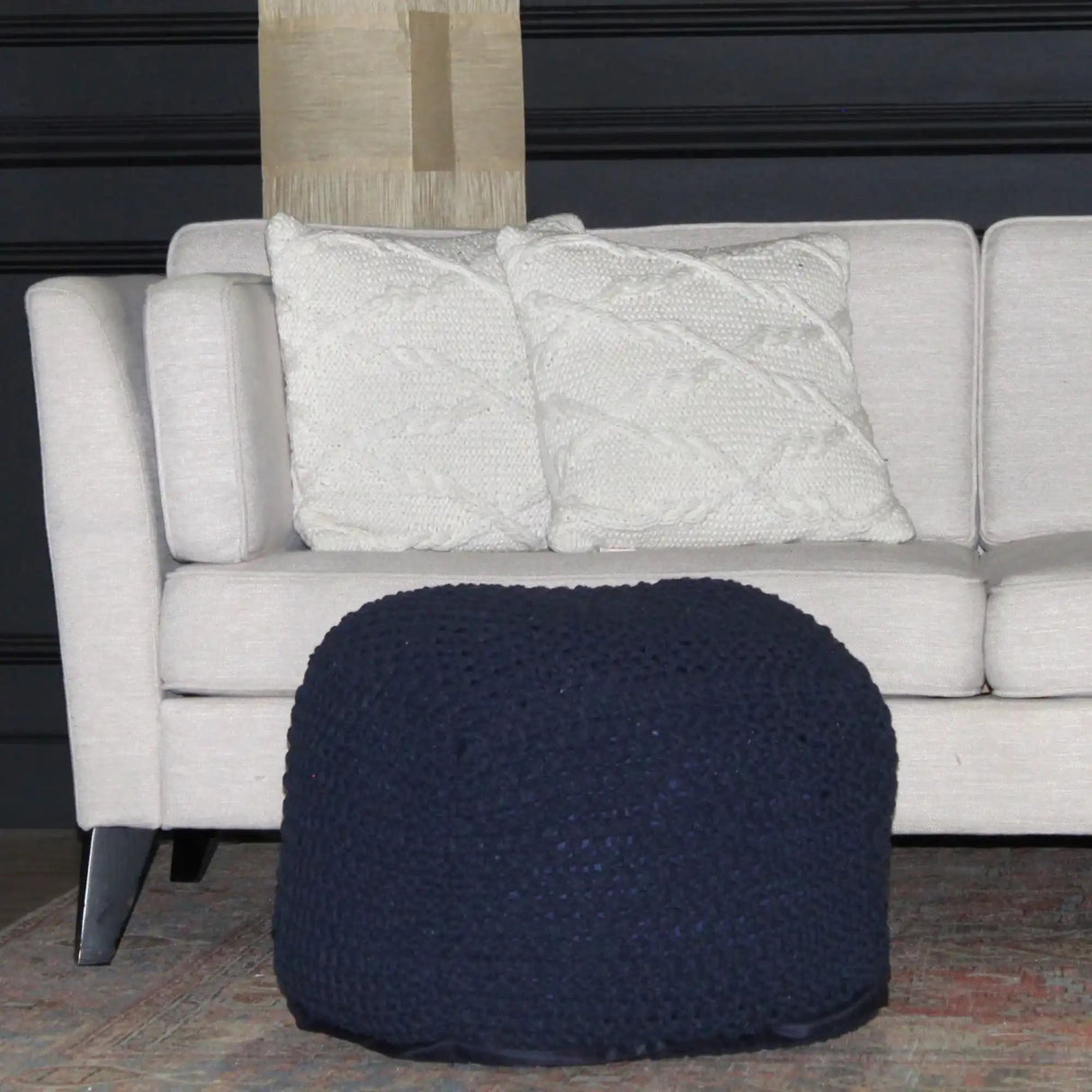 Semi Rounded Pouf Cable Knitted Perfect Seating