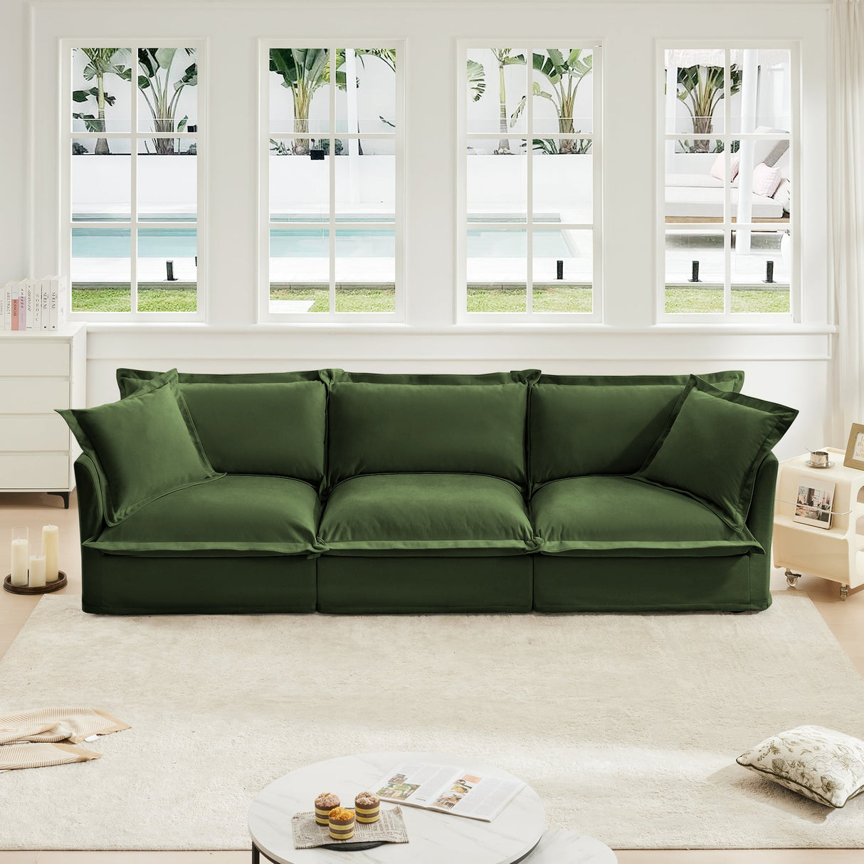 Modern Slipcovered 3-Seater Sofa with Chenille Fabric