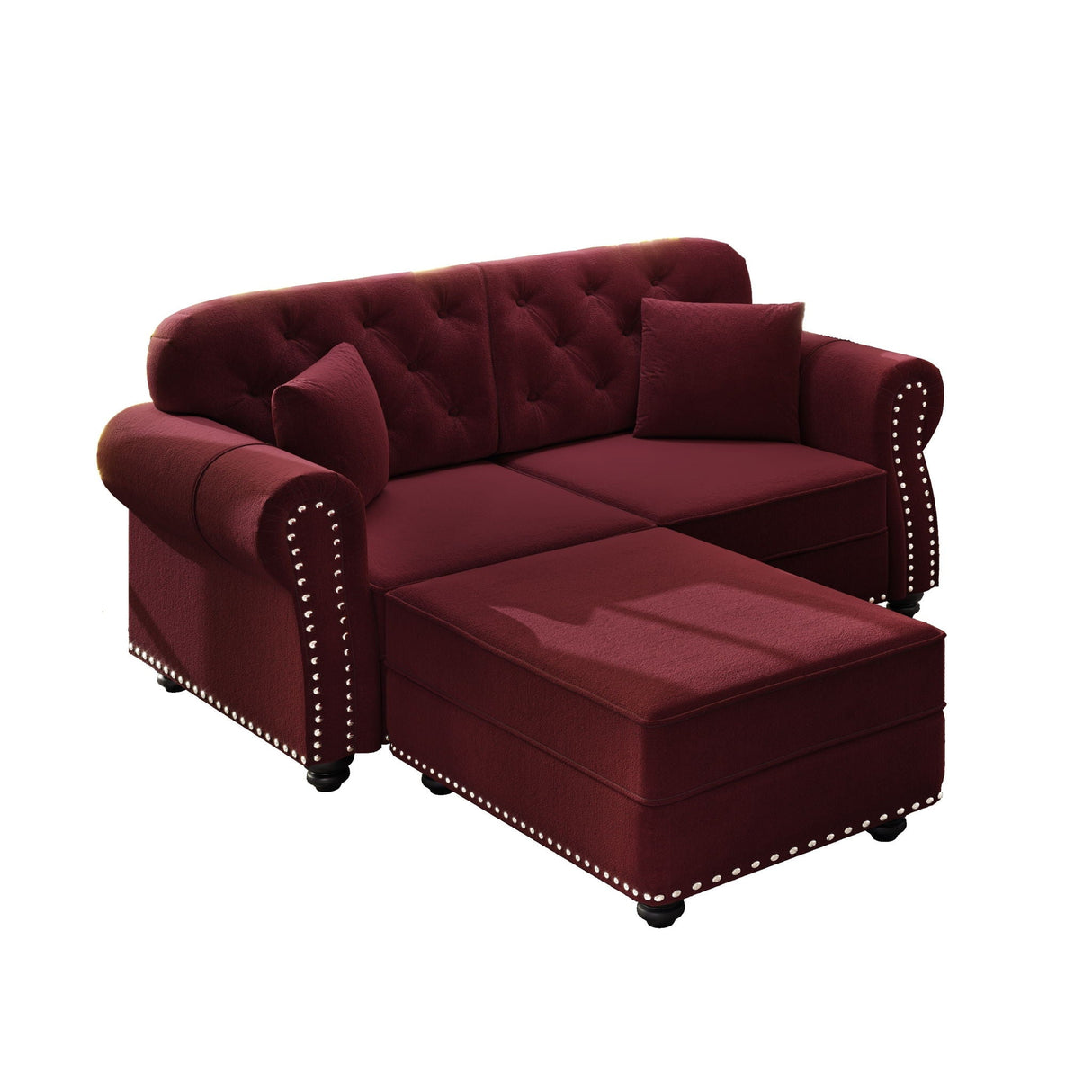 Upholstered Sofa Set With Nailhead Trim and Rolled Armrests, Includes Pillows