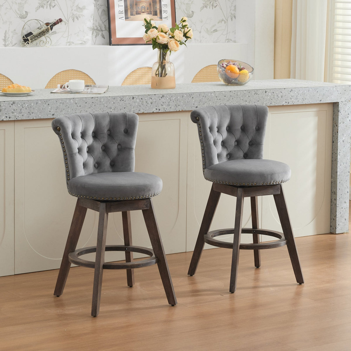 26" Counter Height Bar Stools with 360° Swivel - Gray