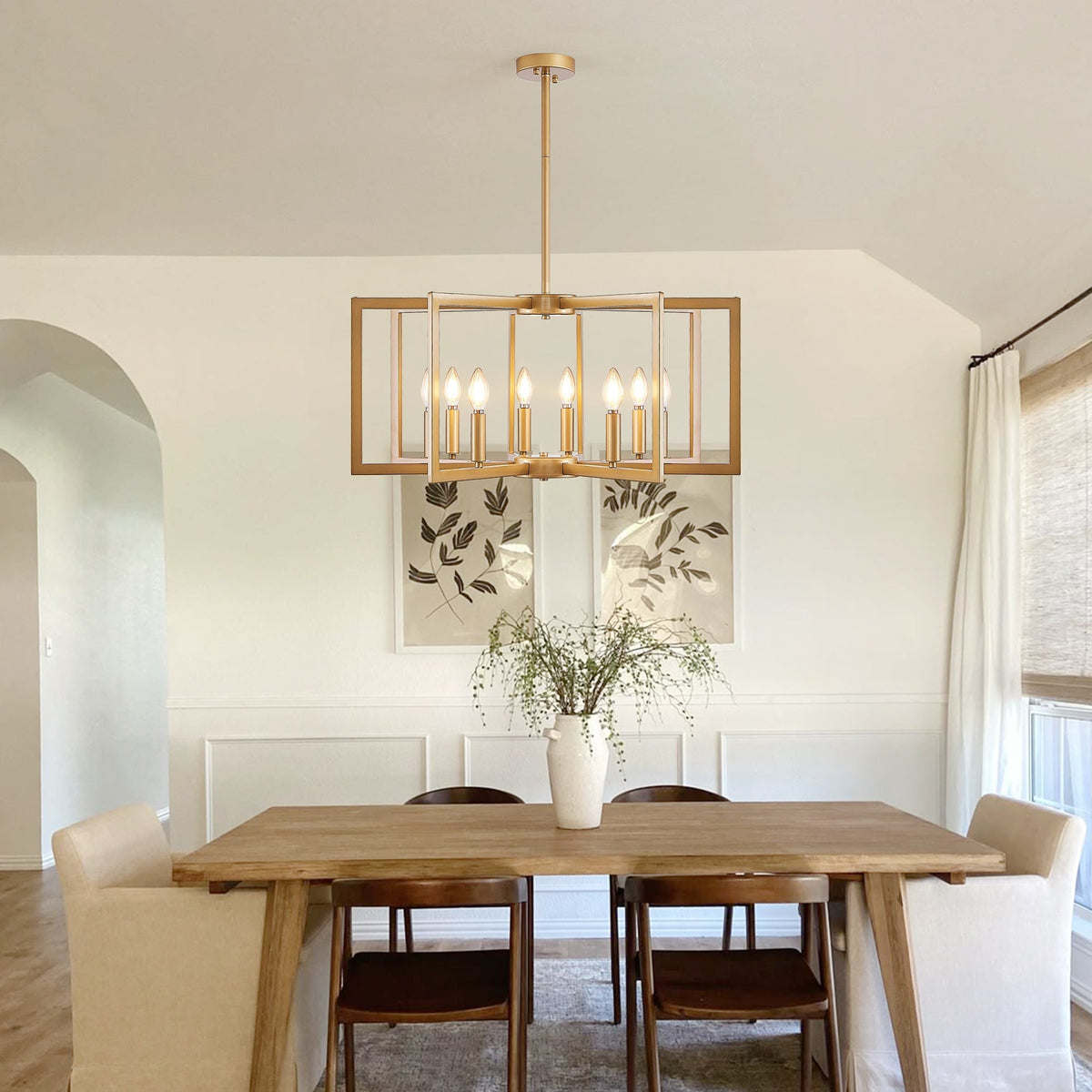 27" Modern Golden Geometric 8-Light Chandelier