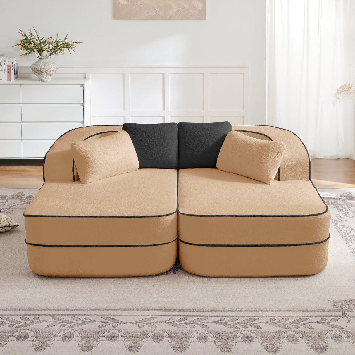 77.2" Teddy Fabric No Assembly Sofa in Camel