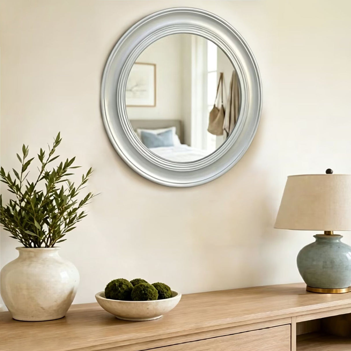 Vintage Round Wall Mirror, Brushed