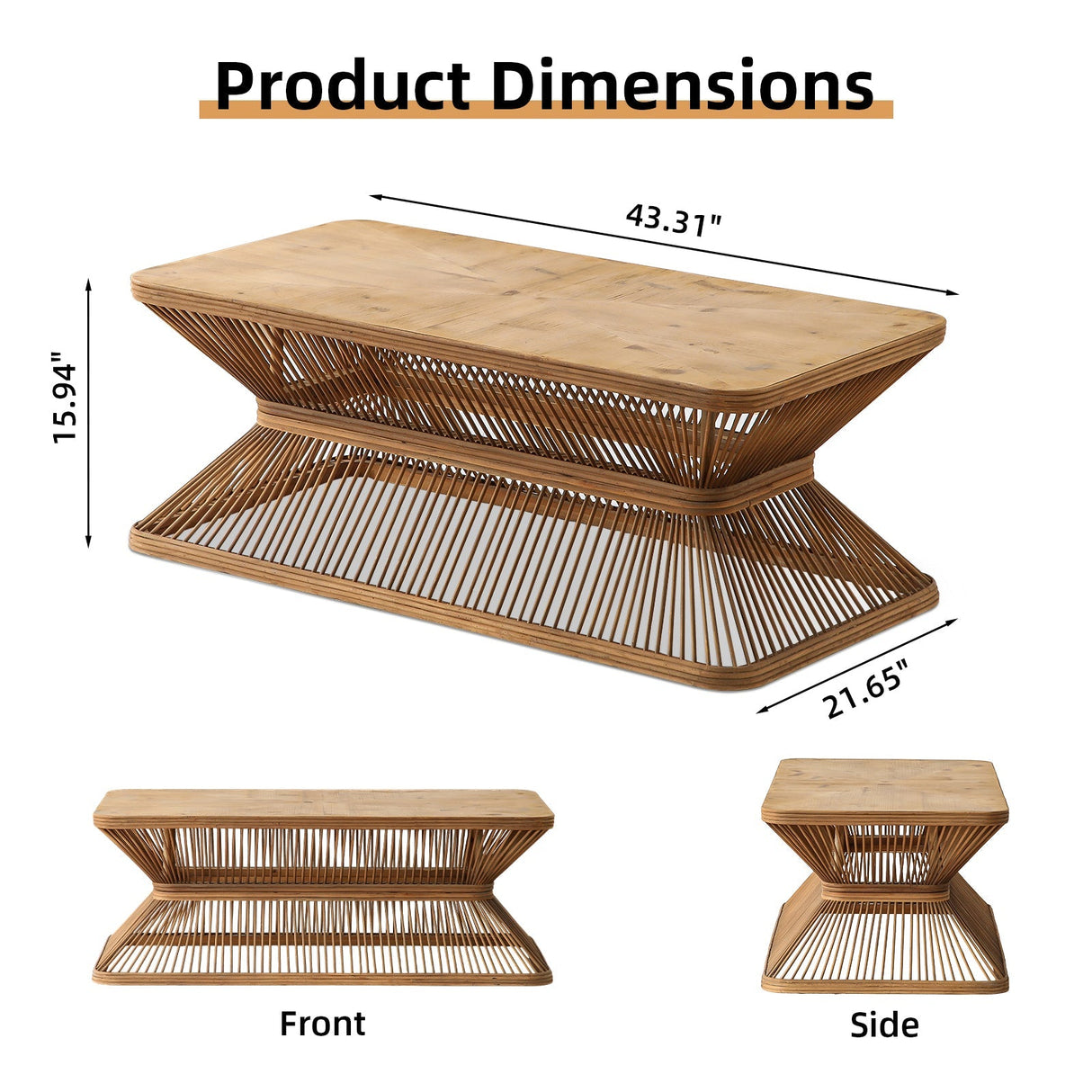 Mid-Century Modern Coffee Table with Woven Bamboo Base