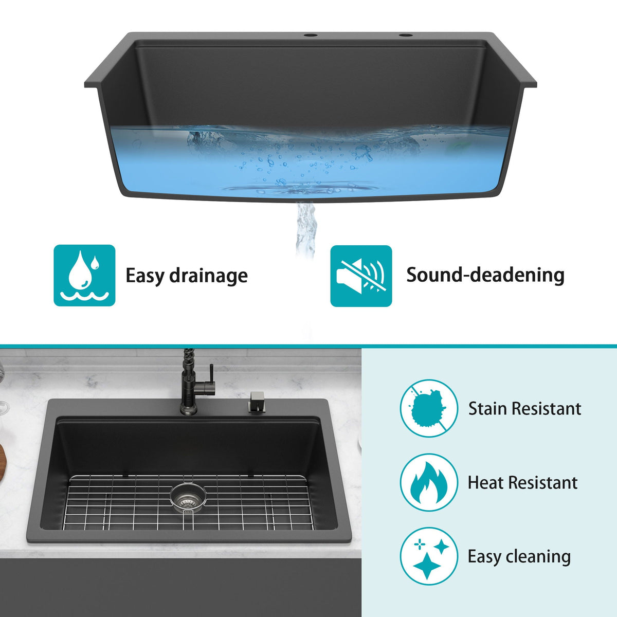 Granite Composite Quartz Kitchen Sink With Workstation Features And Drop In Design