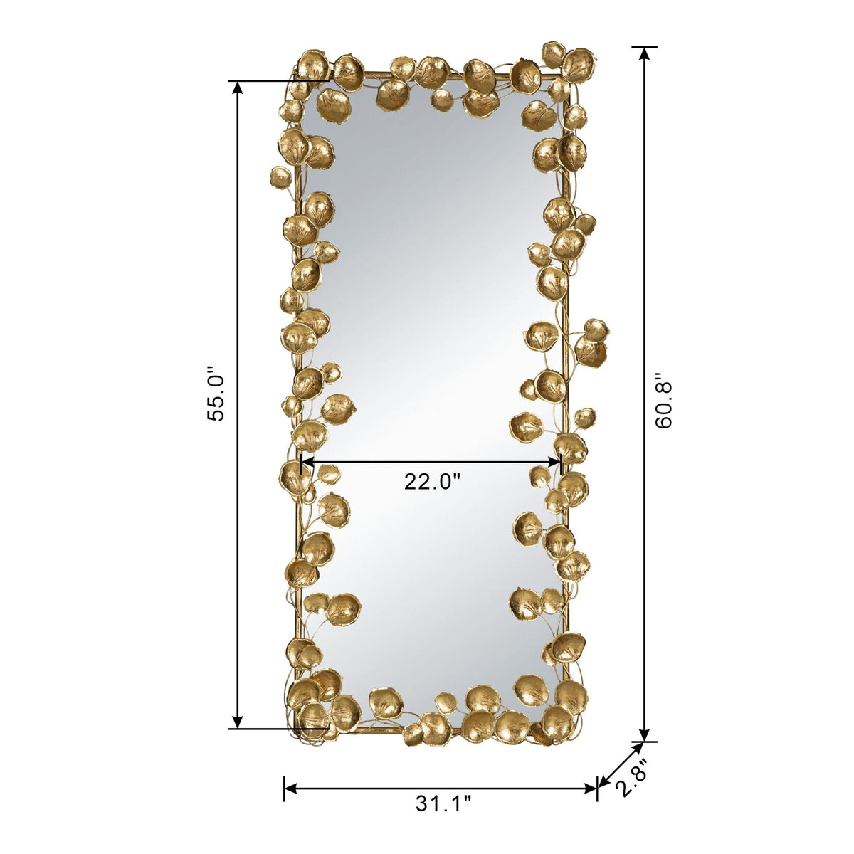 Full Length Floor Mirror with Gold Leaf Accents - Gold