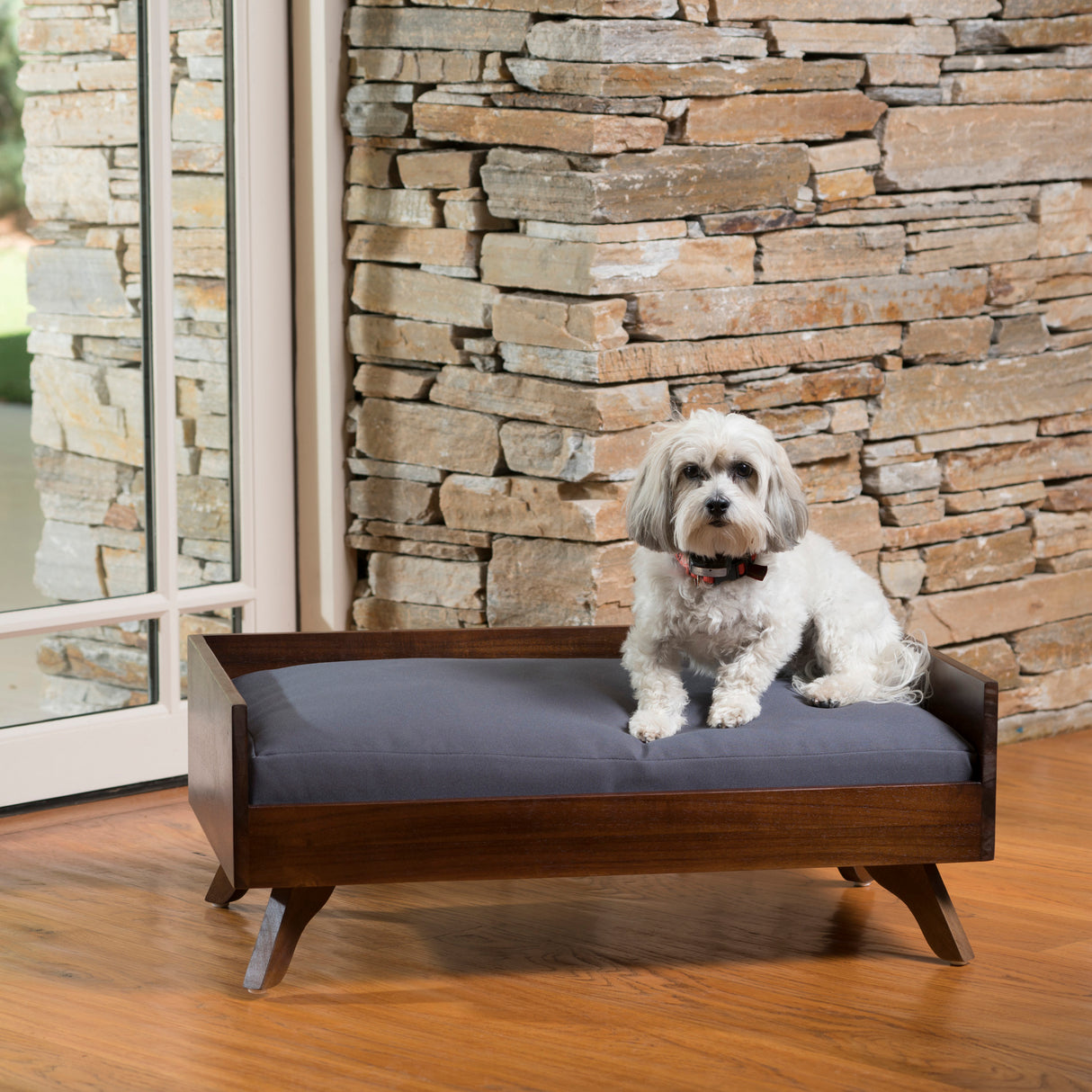Acacia-Wood-Dog-Bed-with-High-quality-Mattress-Pet-Bed