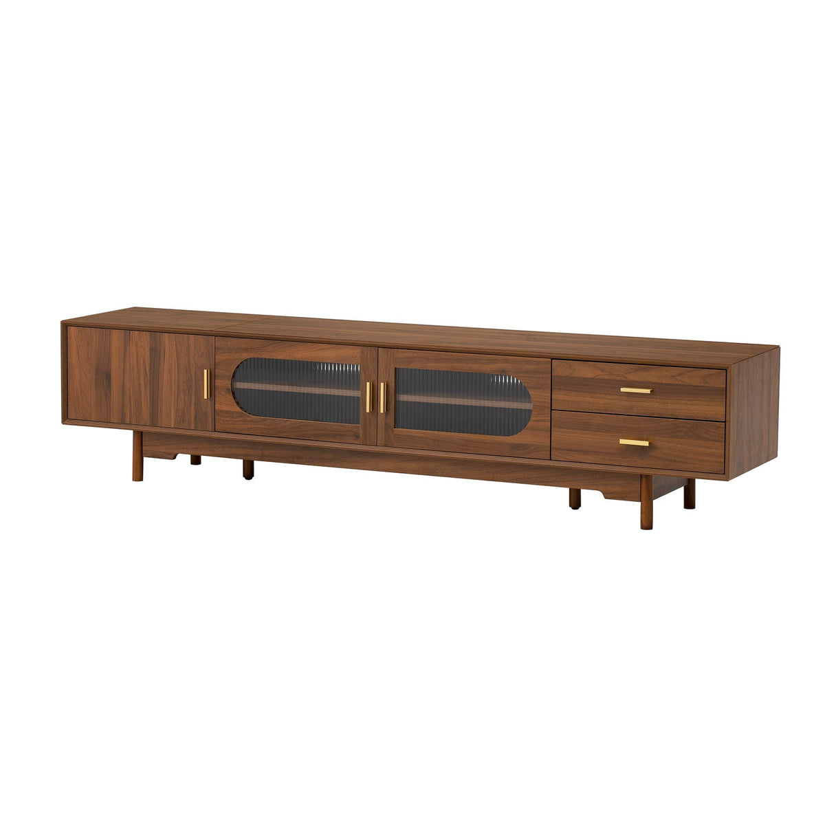 Walnut TV Stand With Fluted Doors and 2 Drawers