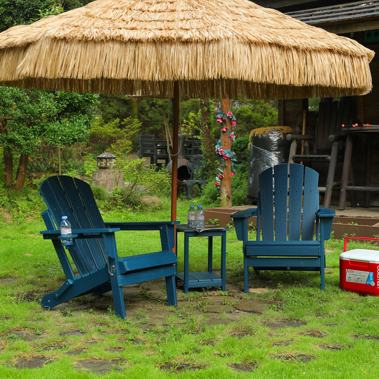 Folding Adirondack Chair with Dual Cup Holder - Navy Blue