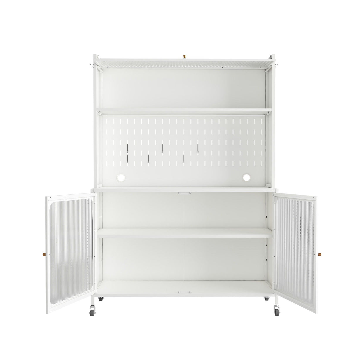 Contemporary Kitchen Pantry Cabinet With Glass Doors, Adjustable Shelves, Steel - Brushed Nickel