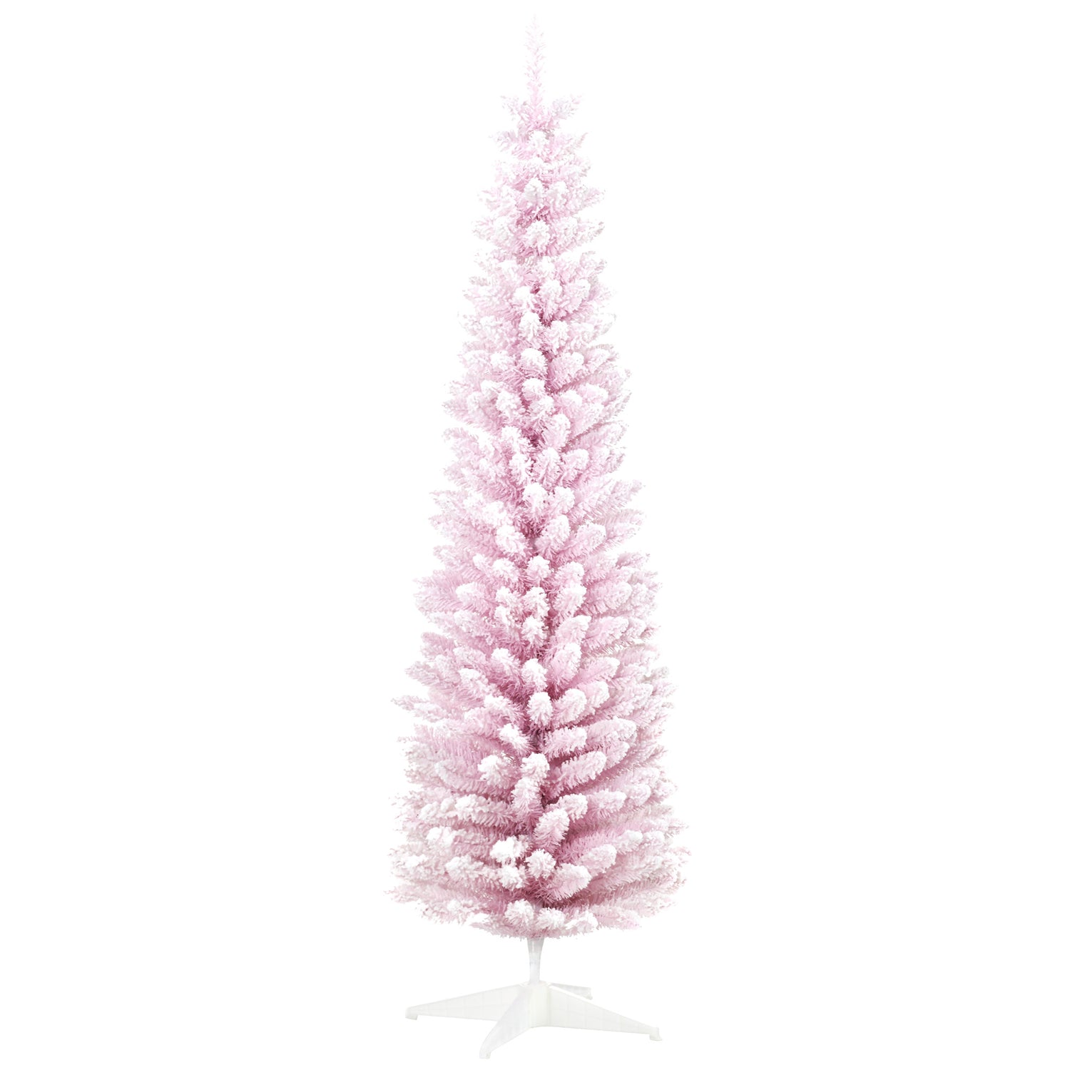 6' Snow Flocked Pencil Christmas Tree, Slim - Pink