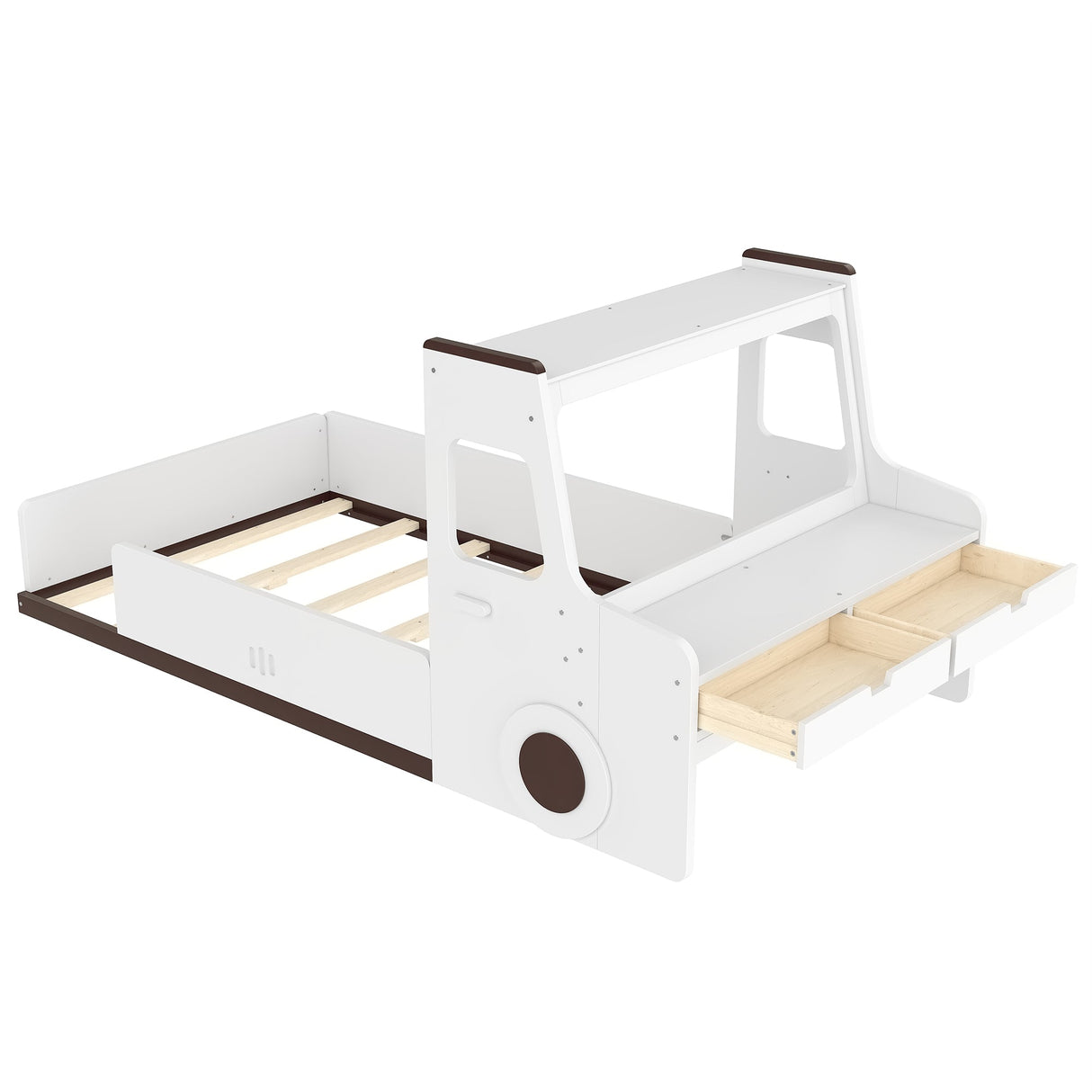 Twin Size Car-Shaped Floor Bed with Storage for Kids