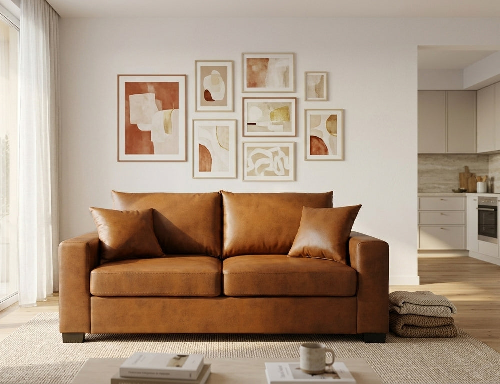 69-Inch Two-Seater Sofa with Foil Fabric and Throw Pillows