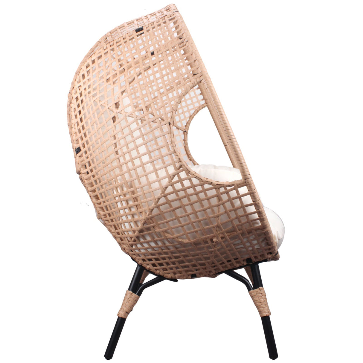 New Grid Style PE Wicker Weaving Patio Egg Chair with Natural Color Rattan Beige Cushion